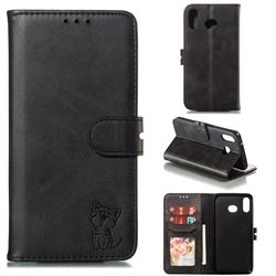 Embossing Happy Cat Leather Wallet Case for Samsung Galaxy A10s - Black