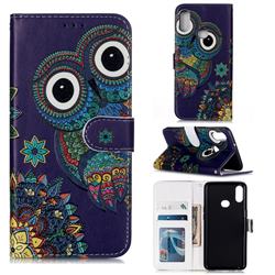 Folk Owl 3D Relief Oil PU Leather Wallet Case for Samsung Galaxy A10s