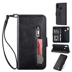 Retro Calfskin Zipper Leather Wallet Case Cover for Samsung Galaxy A10s - Black