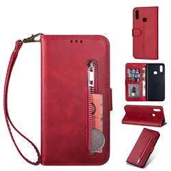 Retro Calfskin Zipper Leather Wallet Case Cover for Samsung Galaxy A10s - Red