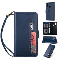 Retro Calfskin Zipper Leather Wallet Case Cover for Samsung Galaxy A10s - Blue