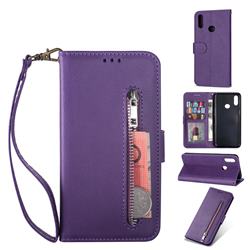 Retro Calfskin Zipper Leather Wallet Case Cover for Samsung Galaxy A10s - Purple