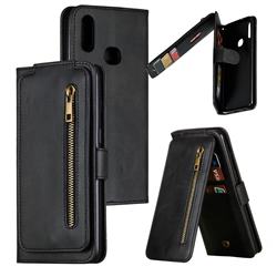 Multifunction 9 Cards Leather Zipper Wallet Phone Case for Samsung Galaxy A10s - Black