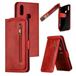 Multifunction 9 Cards Leather Zipper Wallet Phone Case for Samsung Galaxy A10s - Red