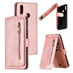Multifunction 9 Cards Leather Zipper Wallet Phone Case for Samsung Galaxy A10s - Rose Gold