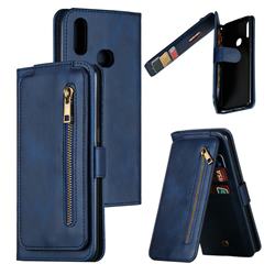 Multifunction 9 Cards Leather Zipper Wallet Phone Case for Samsung Galaxy A10s - Blue