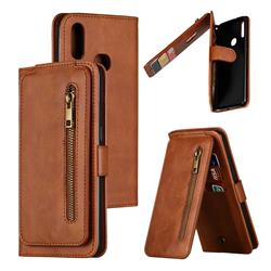 Multifunction 9 Cards Leather Zipper Wallet Phone Case for Samsung Galaxy A10s - Brown