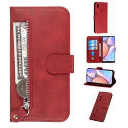 Retro Luxury Zipper Leather Phone Wallet Case for Samsung Galaxy A10s - Red