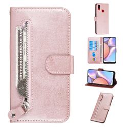 Retro Luxury Zipper Leather Phone Wallet Case for Samsung Galaxy A10s - Pink