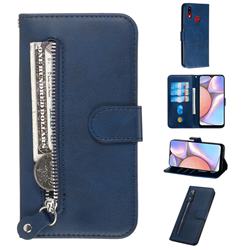 Retro Luxury Zipper Leather Phone Wallet Case for Samsung Galaxy A10s - Blue