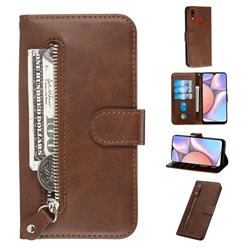 Retro Luxury Zipper Leather Phone Wallet Case for Samsung Galaxy A10s - Brown
