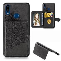 Mandala Flower Cloth Multifunction Stand Card Leather Phone Case for Samsung Galaxy A10s - Black