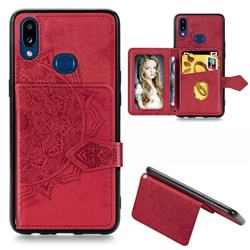 Mandala Flower Cloth Multifunction Stand Card Leather Phone Case for Samsung Galaxy A10s - Red