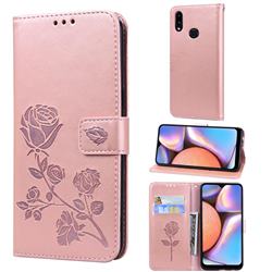 Embossing Rose Flower Leather Wallet Case for Samsung Galaxy A10s - Rose Gold