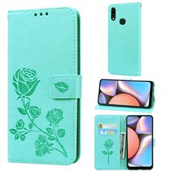 Embossing Rose Flower Leather Wallet Case for Samsung Galaxy A10s - Green