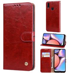 Luxury Retro Oil Wax PU Leather Wallet Phone Case for Samsung Galaxy A10s - Brown Red