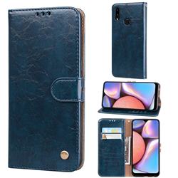 Luxury Retro Oil Wax PU Leather Wallet Phone Case for Samsung Galaxy A10s - Sapphire