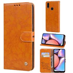 Luxury Retro Oil Wax PU Leather Wallet Phone Case for Samsung Galaxy A10s - Orange Yellow