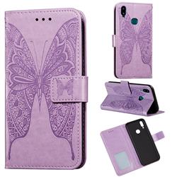 Intricate Embossing Vivid Butterfly Leather Wallet Case for Samsung Galaxy A10s - Purple