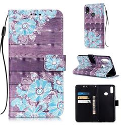 Blue Flower 3D Painted Leather Wallet Case for Samsung Galaxy A10s
