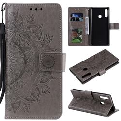 Intricate Embossing Datura Leather Wallet Case for Samsung Galaxy A10s - Gray