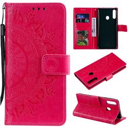 Intricate Embossing Datura Leather Wallet Case for Samsung Galaxy A10s - Rose Red