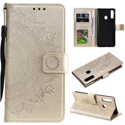 Intricate Embossing Datura Leather Wallet Case for Samsung Galaxy A10s - Golden