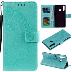 Intricate Embossing Datura Leather Wallet Case for Samsung Galaxy A10s - Mint Green