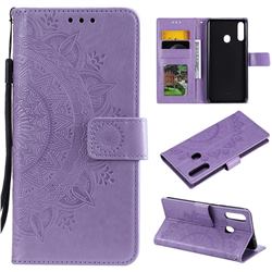 Intricate Embossing Datura Leather Wallet Case for Samsung Galaxy A10s - Purple