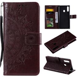 Intricate Embossing Datura Leather Wallet Case for Samsung Galaxy A10s - Brown