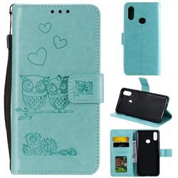 Embossing Owl Couple Flower Leather Wallet Case for Samsung Galaxy A10s - Green