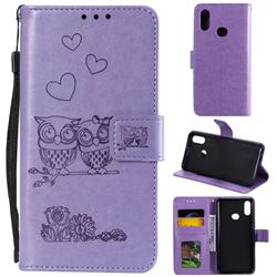 Embossing Owl Couple Flower Leather Wallet Case for Samsung Galaxy A10s - Purple