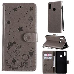Embossing Bee and Cat Leather Wallet Case for Samsung Galaxy A10s - Gray