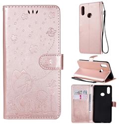 Embossing Bee and Cat Leather Wallet Case for Samsung Galaxy A10s - Rose Gold