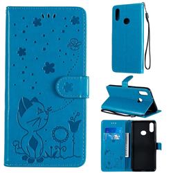 Embossing Bee and Cat Leather Wallet Case for Samsung Galaxy A10s - Blue