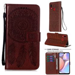 Embossing Dream Catcher Mandala Flower Leather Wallet Case for Samsung Galaxy A10s - Brown