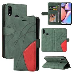 Luxury Two-color Stitching Leather Wallet Case Cover for Samsung Galaxy A10s - Green