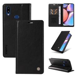 YIKATU Litchi Card Magnetic Automatic Suction Leather Flip Cover for Samsung Galaxy A10s - Black