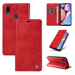 YIKATU Litchi Card Magnetic Automatic Suction Leather Flip Cover for Samsung Galaxy A10s - Bright Red