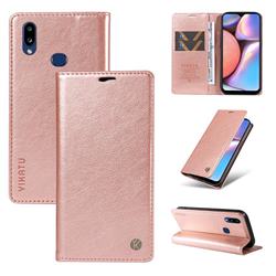 YIKATU Litchi Card Magnetic Automatic Suction Leather Flip Cover for Samsung Galaxy A10s - Rose Gold