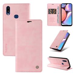 YIKATU Litchi Card Magnetic Automatic Suction Leather Flip Cover for Samsung Galaxy A10s - Pink