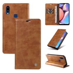YIKATU Litchi Card Magnetic Automatic Suction Leather Flip Cover for Samsung Galaxy A10s - Brown