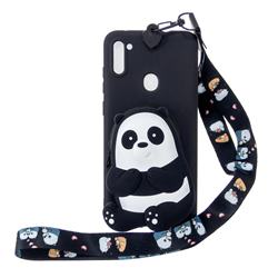 Cute Panda Neck Lanyard Zipper Wallet Silicone Case for Samsung Galaxy A11