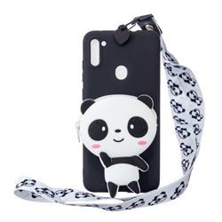 White Panda Neck Lanyard Zipper Wallet Silicone Case for Samsung Galaxy A11