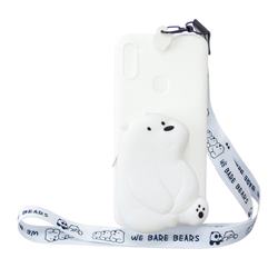 White Polar Bear Neck Lanyard Zipper Wallet Silicone Case for Samsung Galaxy A11