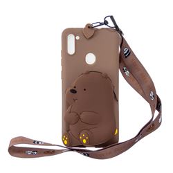 Brown Bear Neck Lanyard Zipper Wallet Silicone Case for Samsung Galaxy A11