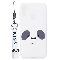 White Feather Panda Soft Kiss Candy Hand Strap Silicone Case for Samsung Galaxy A11