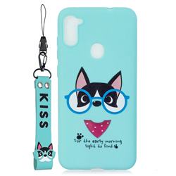 Green Glasses Dog Soft Kiss Candy Hand Strap Silicone Case for Samsung Galaxy A11