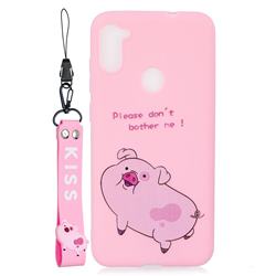Pink Cute Pig Soft Kiss Candy Hand Strap Silicone Case for Samsung Galaxy A11