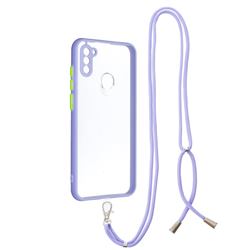 Necklace Cross-body Lanyard Strap Cord Phone Case Cover for Samsung Galaxy A11 - Purple